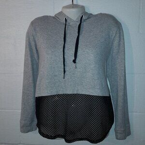 Reflex Brand Women’s Juniors Size LG Hoodie Crop Mesh Gray Black Activewear Top